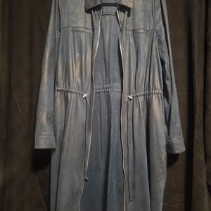 Womens Blue Drawstring Trench Coat